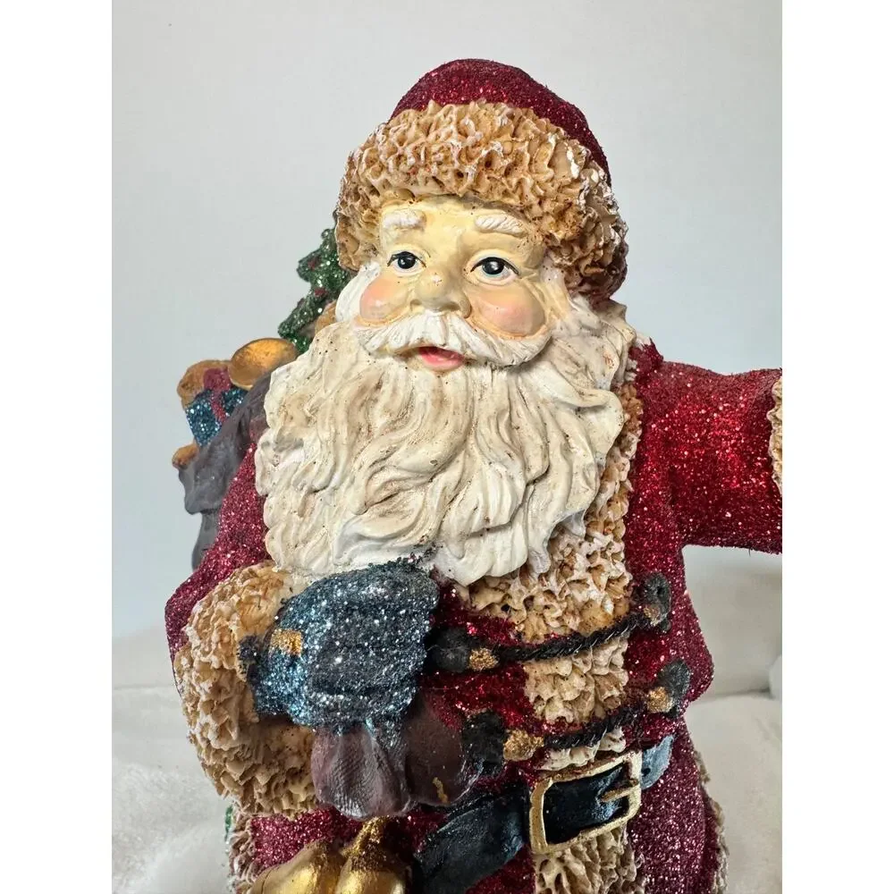Vintage Young’s Inc. Santa Figurine Colorful Glitter-Lovers Christmas Statue Y2K